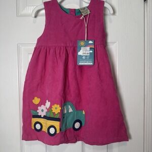 Frugi Truck Flowers Corduroy‎ Pink Tank Dress Girls 2-3yrs NWT